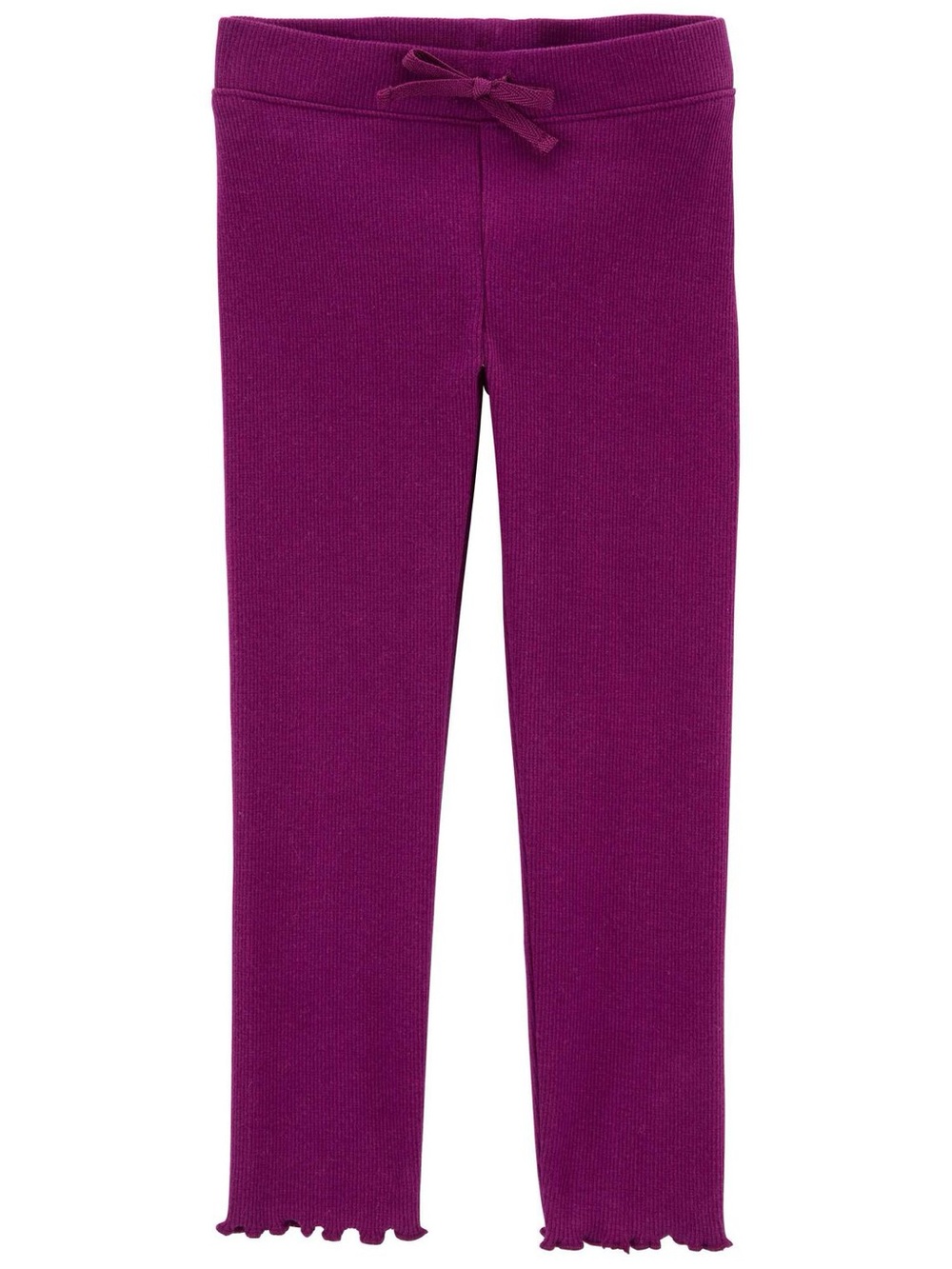 OshKosh B'gosh Plum Purple Ribbed Leggings with Lettuce Hem and Drawstring, 24mo